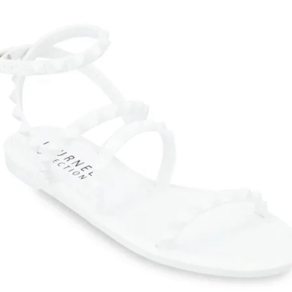 Journee Collection Saphira Sandal Jelly‎ White Studded Multi-Strap Flat Size 6 - Picture 2 of 7